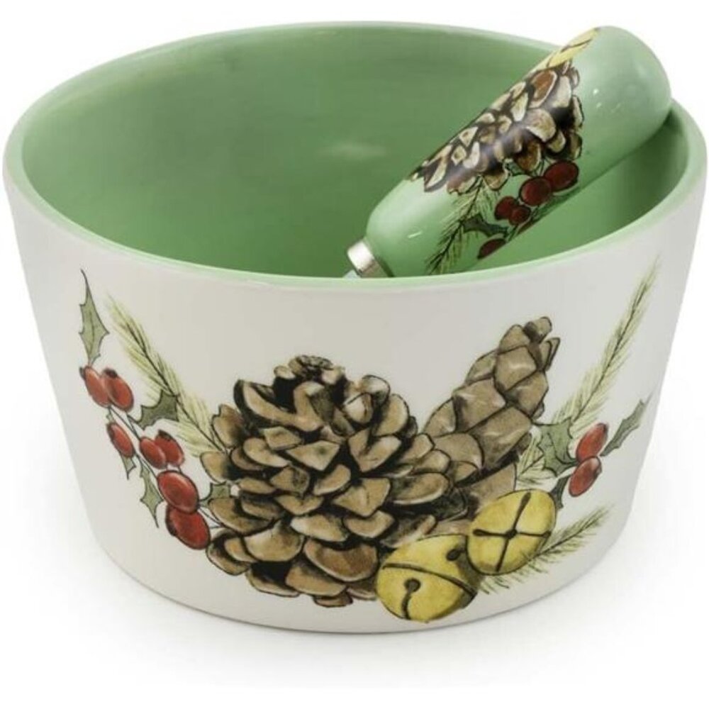 Holiday Ceramic Bowl and Stainless Steel Spreader, 4.75-Inc Boston International
